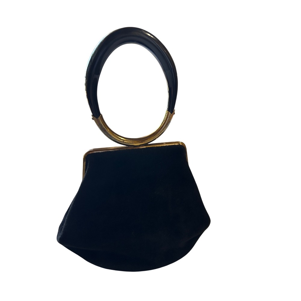 Moris Moskowitz Vintage Black Velvet Top Handle Bag Gold Frame Evening Purse